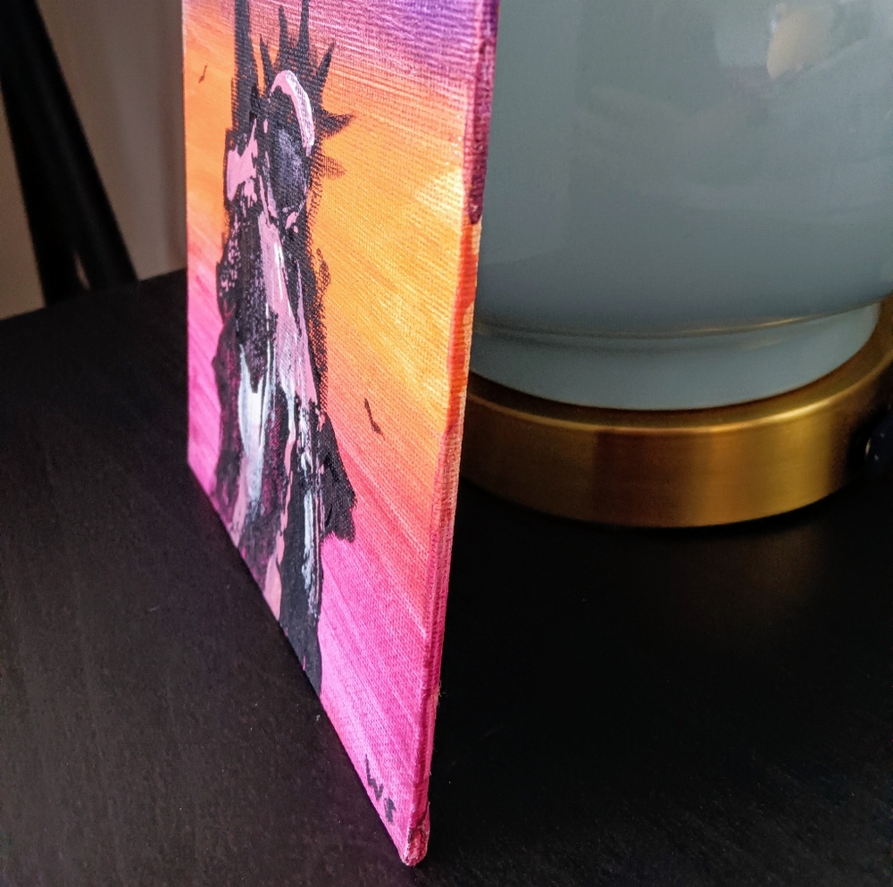 Statue of Liberty – Original Acrylic Painting 5x7 New York Art Sunset Cityscape - Picture 4 of 4